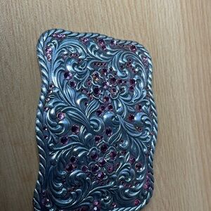 Women’s Western Cowgirl Belt Buckle Pink Rhinestone Silver Tone 4x3